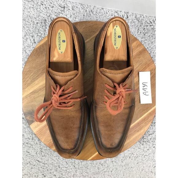 Ecco Brown Leather Burnished Apron Toe Derby Casual Lifestyle Oxford Mens 41 - Picture 5 of 13